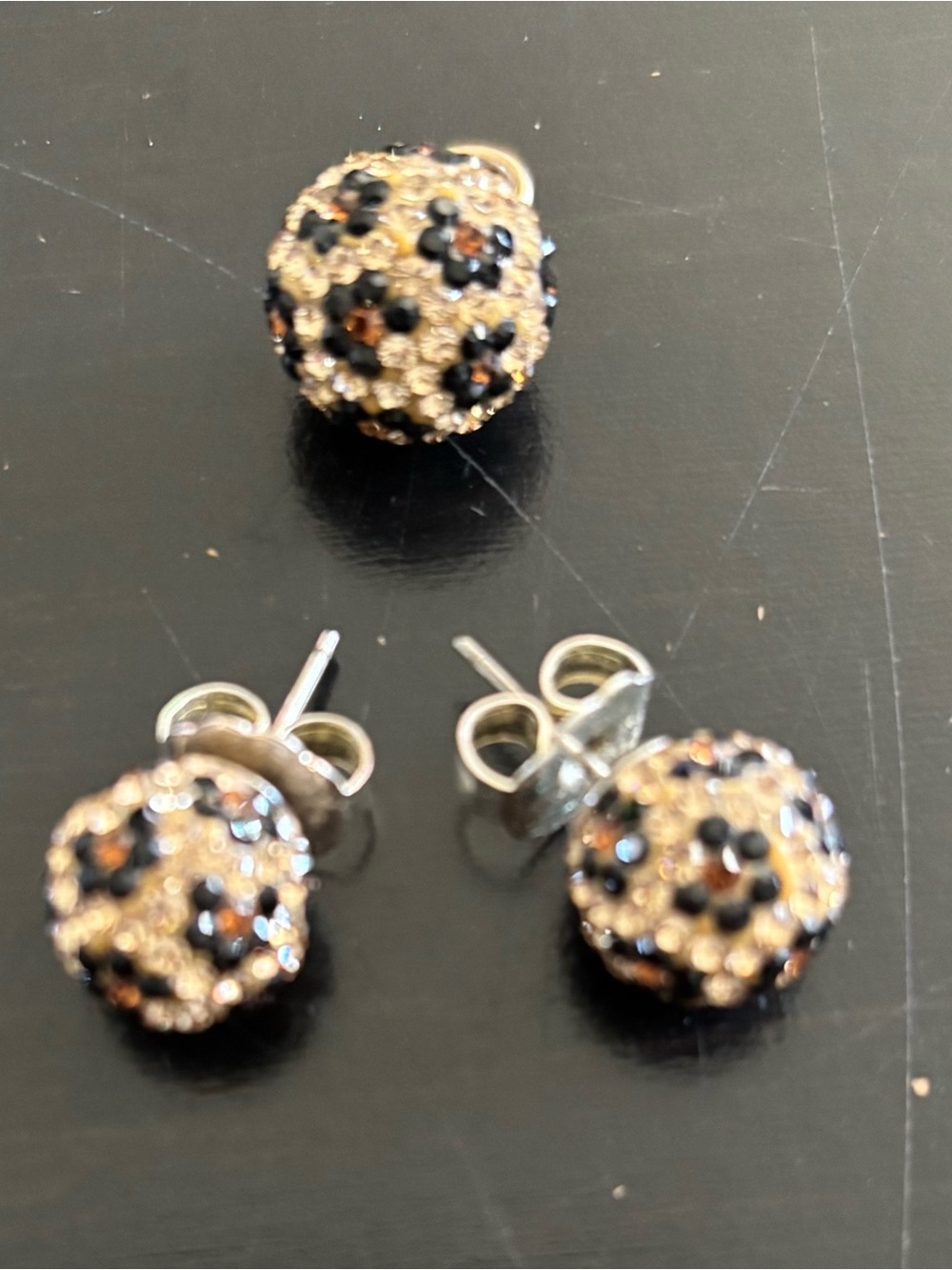 Gold-Tone Pavé Stud Earrings Set with Black Accent Crystals - Women Jewelry